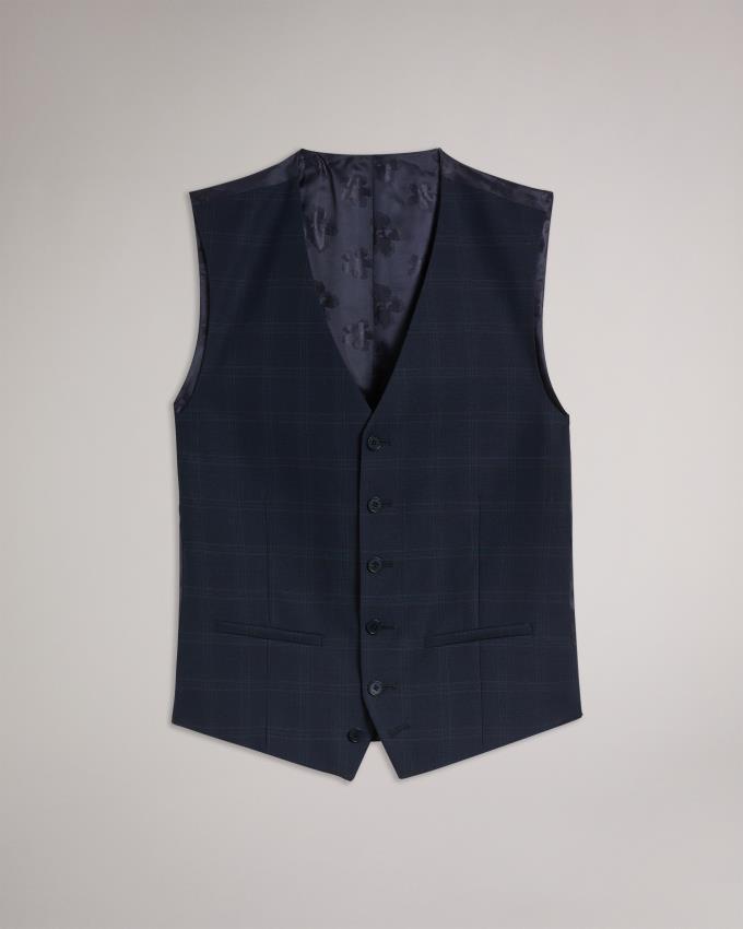 Gilet De Costume Ted Baker Slim Fit Navy Check Suit Waistcost Bleu Marine Homme | LHN-18888139